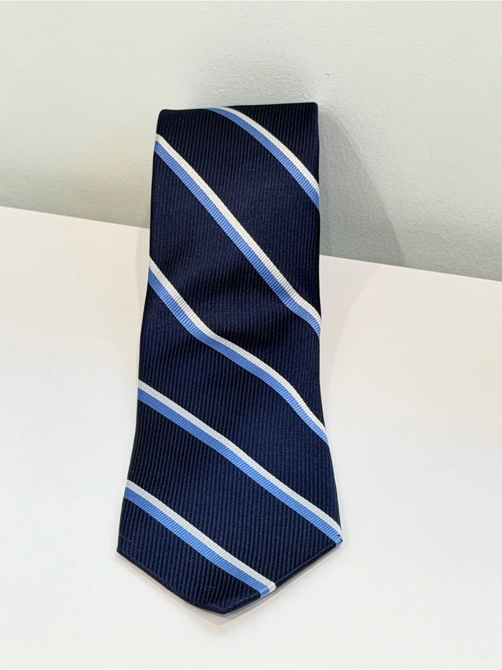 Tom James Navy Blue Stripe Silk Tie Designer Necktie Classic Business Luxury Men
